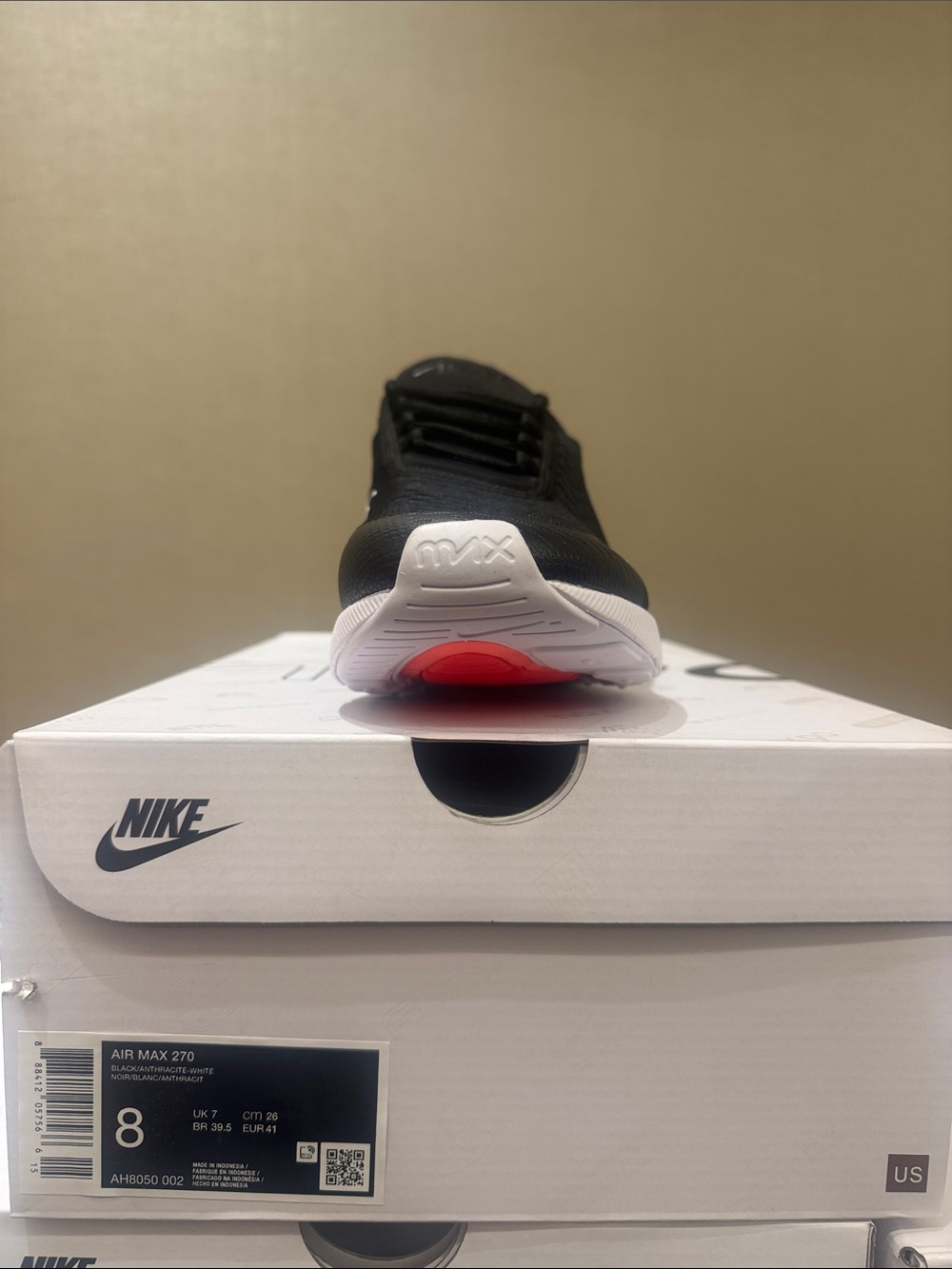Nike Air Max 270 Sneaker in Black with White and Red Accents